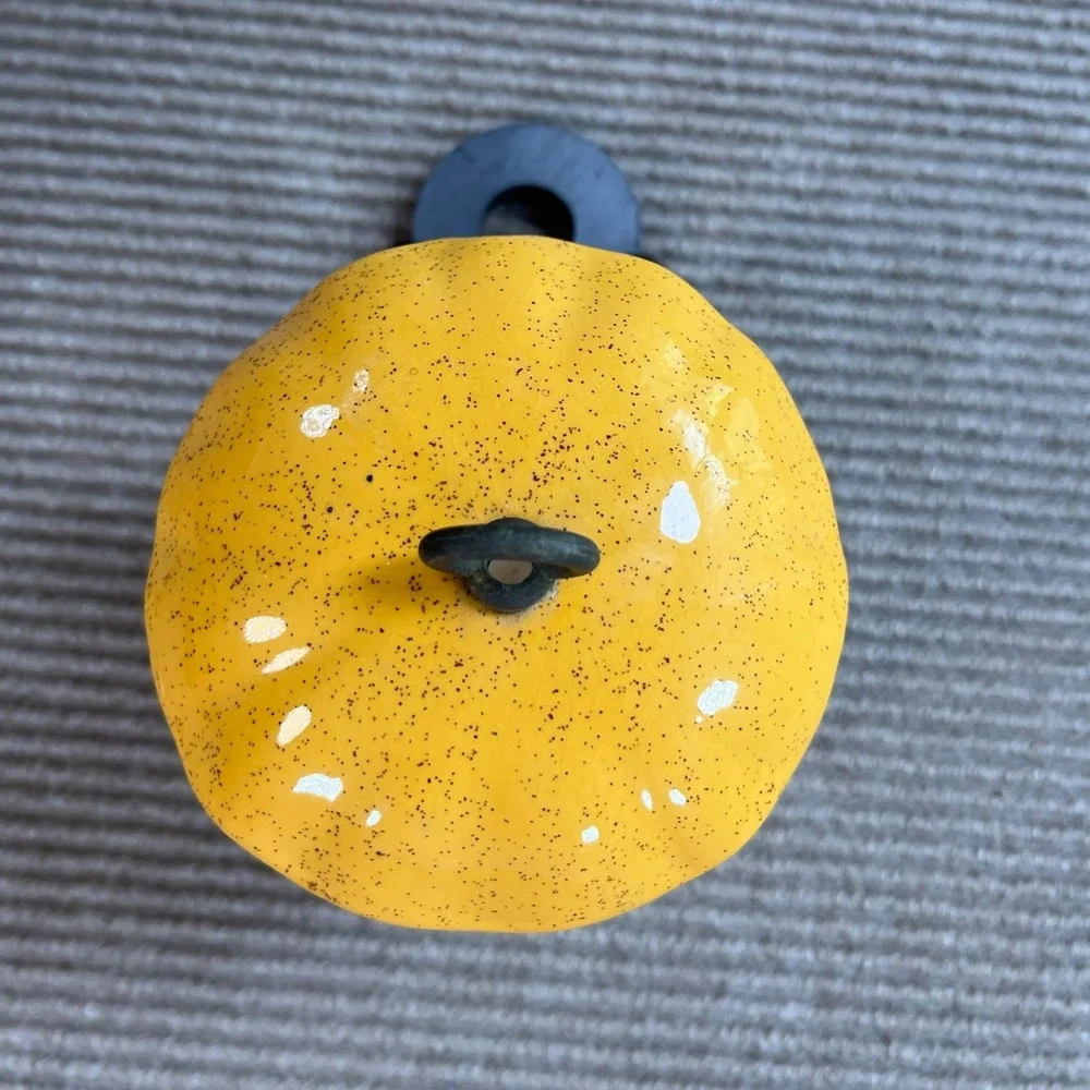 Ceramic Mushroom Birdhouse Hanging Planter Yellow Speckled Cottagecore Retro